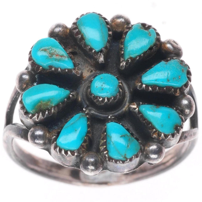 sz5.5 vintage Zuni sterling silver turquoise cluster petit point ring