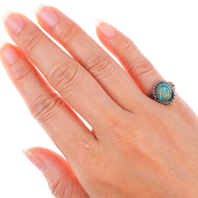 sz5 vintage Navajo sterling silver ring with high grade spiderweb turquoise