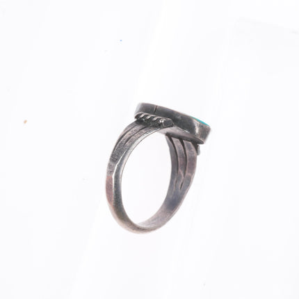 sz6 vintage Navajo sterling silver turquoise size 6 ring with rope sides
