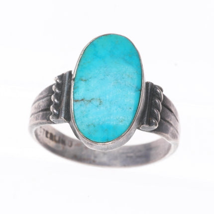 sz6 vintage Navajo sterling silver turquoise size 6 ring with rope sides