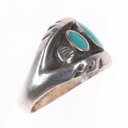 sz6 vintage Navajo sterling silver flush inlay turquoise row size 6 ring