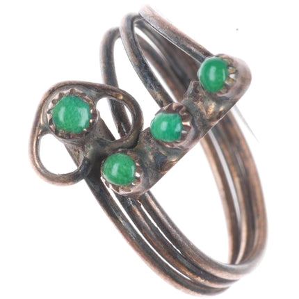 sz7 vintage Zuni sterling silver green snake eye turquoise ring