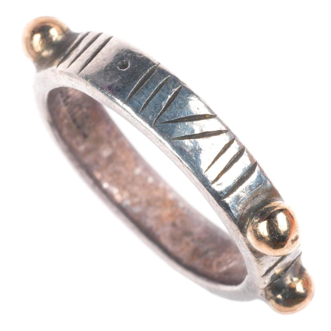sz5 George Strumpff Southwestern brutalist sterling silver 14k gold ring