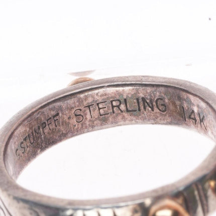 sz5 George Strumpff Southwestern brutalist sterling silver 14k gold ring