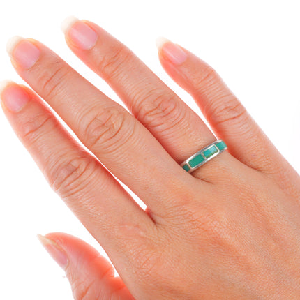 sz6 vintage Zuni sterling silver flush channel inlay turquoise size 6 ring