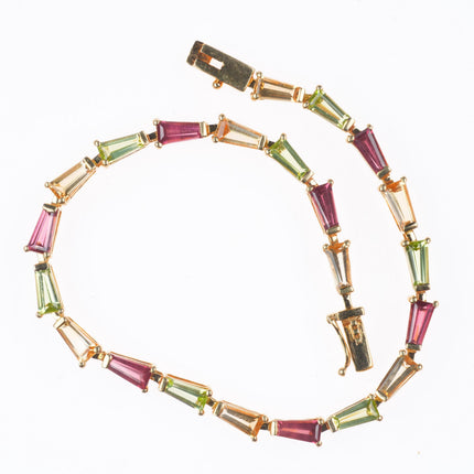 7" 14k gold gold multi-color rainbow Tourmaline gemstone link bracelet