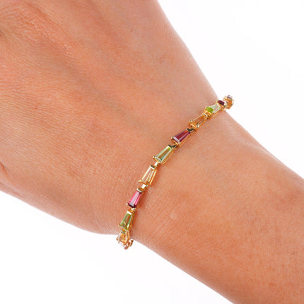 7" 14k gold gold multi-color rainbow Tourmaline gemstone link bracelet