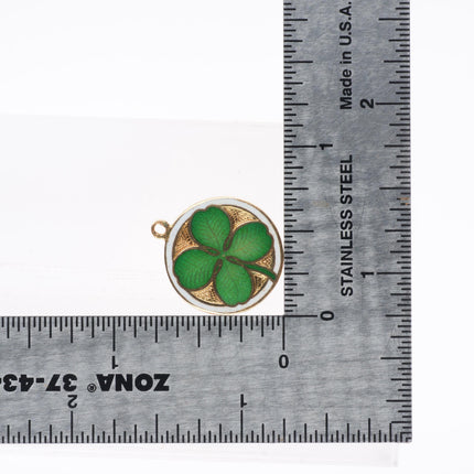 Vintage 14k gold enamel green 4 leaf clover lucky shamrock charm/pendant