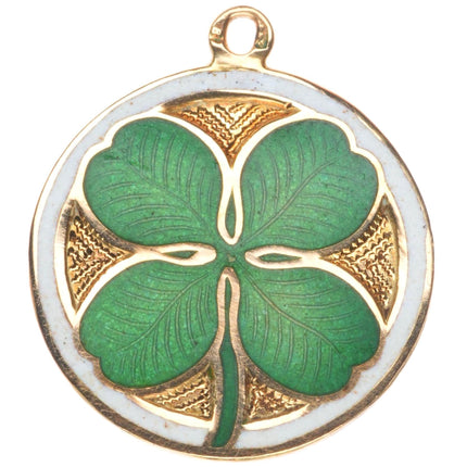 Vintage 14k gold enamel green 4 leaf clover lucky shamrock charm/pendant