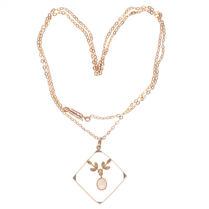 Antique 9 ct 9k gold opal/seed pearl pendant/necklace