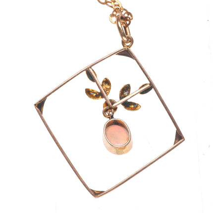 Antique 9 ct 9k gold opal/seed pearl pendant/necklace