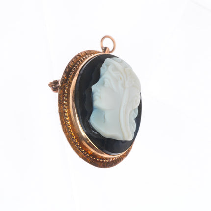 Antique 14k yellow gold hardstone cameo onyx Hermes/Mercury pendant/pin brooch