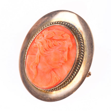 Antique 10k yellow gold carved coral cameo pin/brooch