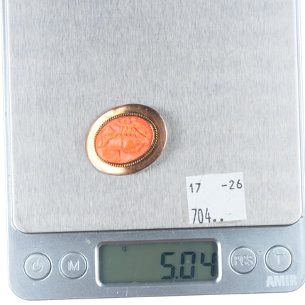 Antique 10k yellow gold carved coral cameo pin/brooch