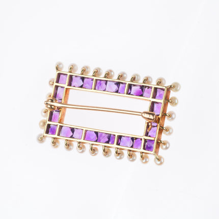 Antique 14k yellow gold amethyst/pearl pin/brooch