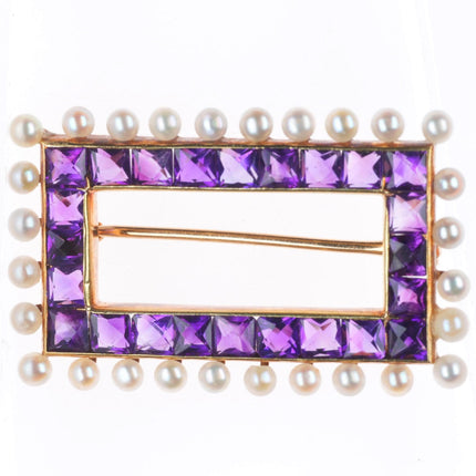 Antique 14k yellow gold amethyst/pearl pin/brooch