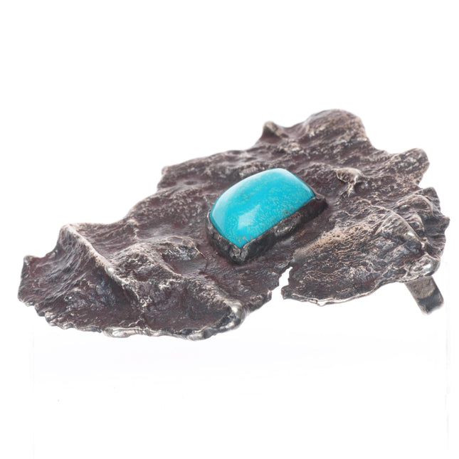 Vintage Harvey Kelley Brutalist southwest sterling silver turquoise belt buckle