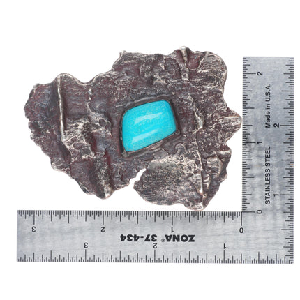 Vintage Harvey Kelley Brutalist southwest sterling silver turquoise belt buckle
