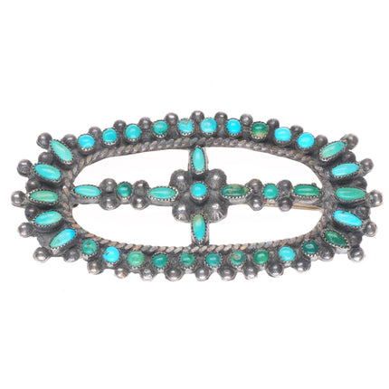 30's-40's Vintage Zuni sterling silver petit point turquoise pin/brooch