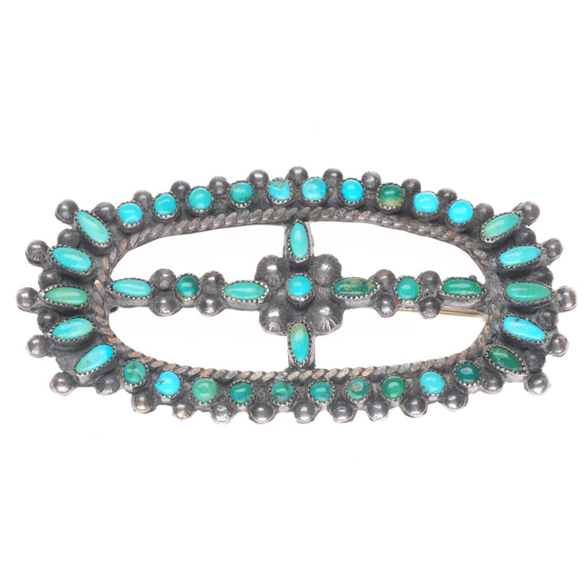 30's-40's Vintage Zuni sterling silver petit point turquoise pin/brooch