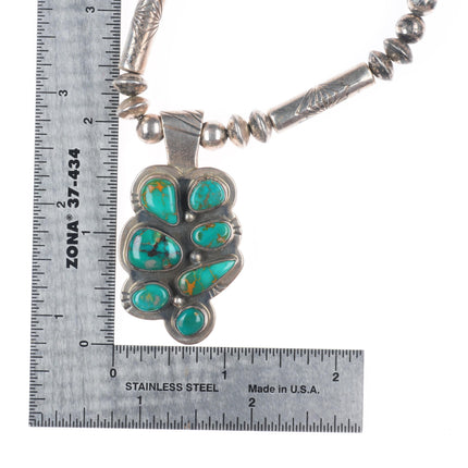 vintage Navajo pearls sterling silver Royston turquoise cluster pendant necklace