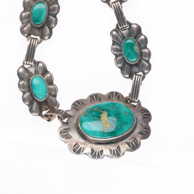 40's-50's vintage Fred Harvey era sterling silver concho necklace nice turquoise