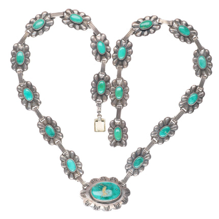 40's-50's vintage Fred Harvey era sterling silver concho necklace nice turquoise
