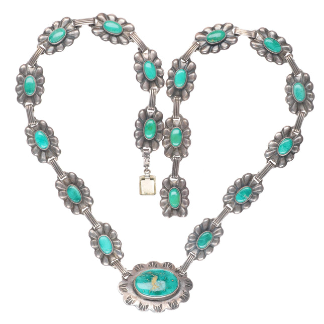 40's-50's vintage Fred Harvey era sterling silver concho necklace nice turquoise
