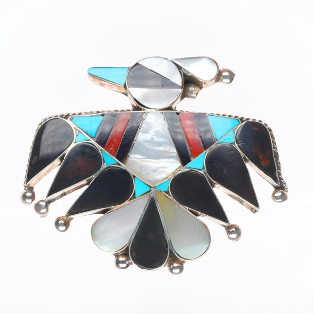 Big vintage Zuni sterling silver, turquoise, jet, shell thunderbird pendant/pin