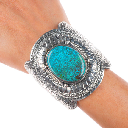 7" Gilbert Tom Navajo huge sterling silver spiderweb turquoise cuff bracelet
