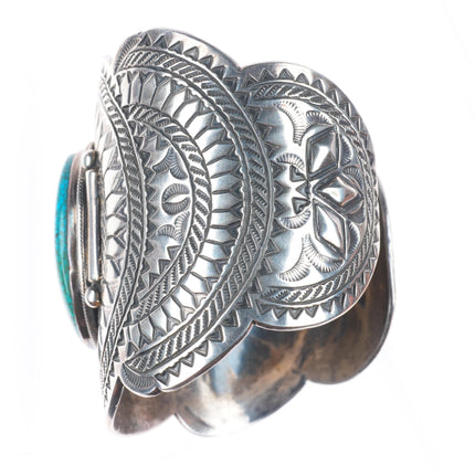 7" Gilbert Tom Navajo huge sterling silver spiderweb turquoise cuff bracelet