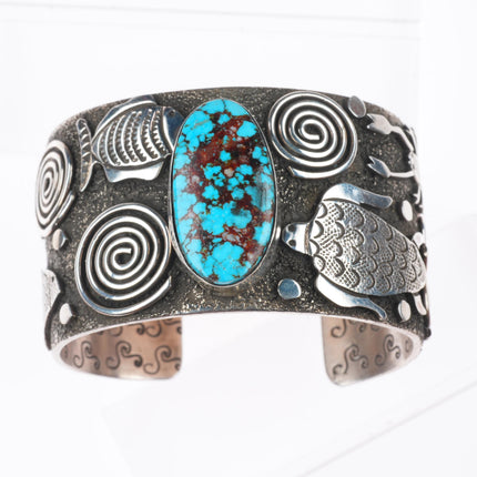 6.5" Big Alex Sanchez Navajo sterling silver high grade turquoise cuff bracelet