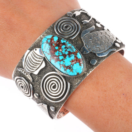 6.5" Big Alex Sanchez Navajo sterling silver high grade turquoise cuff bracelet