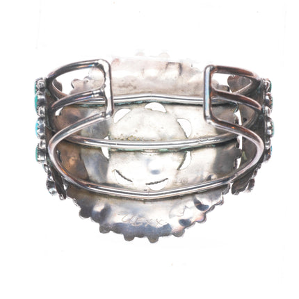 6.4" c1950 Ondelacy family Zuni sterling silver turquoise cluster cuff bracelet