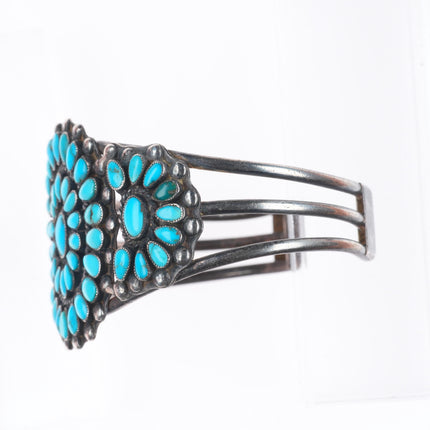 6.8" 1940's Zuni natural turquoise cluster sterling silver cuff bracelet
