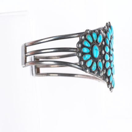 6.8" 1940's Zuni natural turquoise cluster sterling silver cuff bracelet