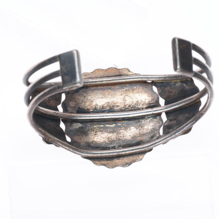 6.8" 1940's Zuni natural turquoise cluster sterling silver cuff bracelet