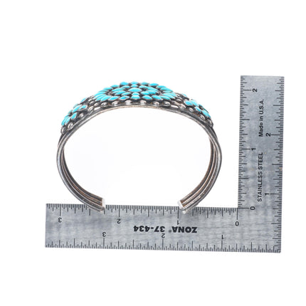 6.8" 1940's Zuni natural turquoise cluster sterling silver cuff bracelet