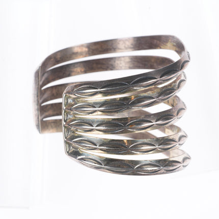 6.25" c1940's Navajo 5 stack carinated stamped cuff bracelet sterling silver