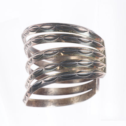 6.25" c1940's Navajo 5 stack carinated stamped cuff bracelet sterling silver