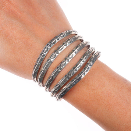 6.25" c1940's Navajo 5 stack carinated stamped cuff bracelet sterling silver