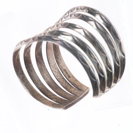 6.25" c1940's Navajo 5 stack carinated stamped cuff bracelet sterling silver