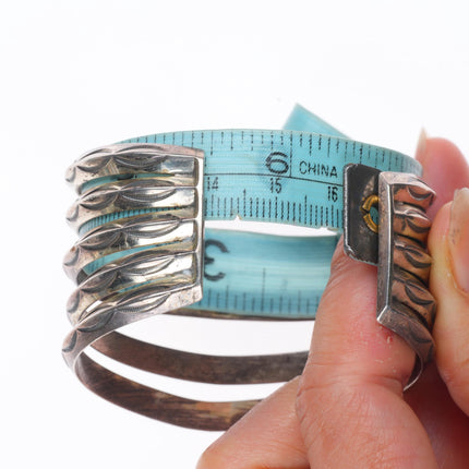 6.25" c1940's Navajo 5 stack carinated stamped cuff bracelet sterling silver