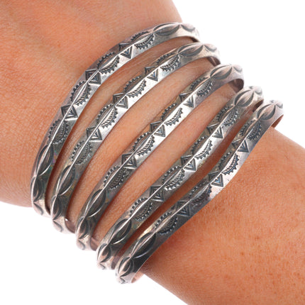 6.25" c1940's Navajo 5 stack carinated stamped cuff bracelet sterling silver