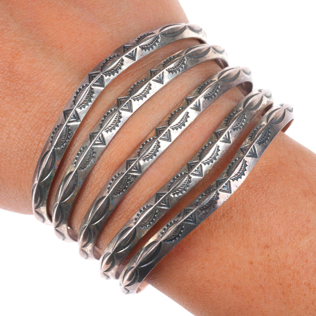 6.25" c1940's Navajo 5 stack carinated stamped cuff bracelet sterling silver
