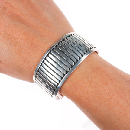 6.3" Allison Snowhawk Lee Navajo heavy sterling silver cuff bracelet