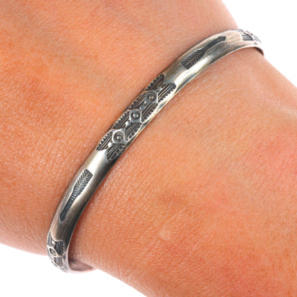 6.5" Antique Navajo ingot silver Butterfly/Arrow stamped cuff bracelet