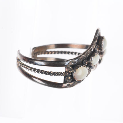 6.1" Vintage Navajo sterling silver mother of pearl triangular row cuff bracelet