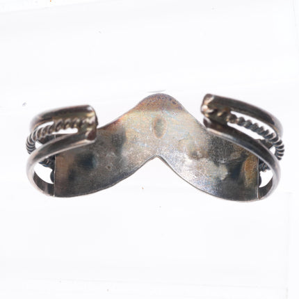 6.1" Vintage Navajo sterling silver mother of pearl triangular row cuff bracelet