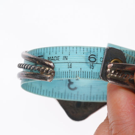 6.1" Vintage Navajo sterling silver mother of pearl triangular row cuff bracelet